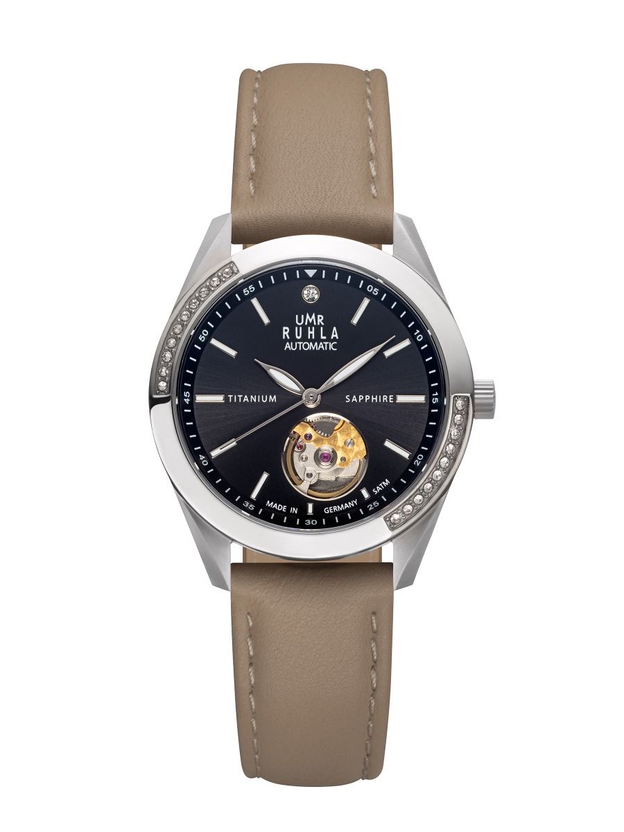 UMR Ruhla 21872 Automatik Damenuhr Titan 36 mm Saphirglas Leder
