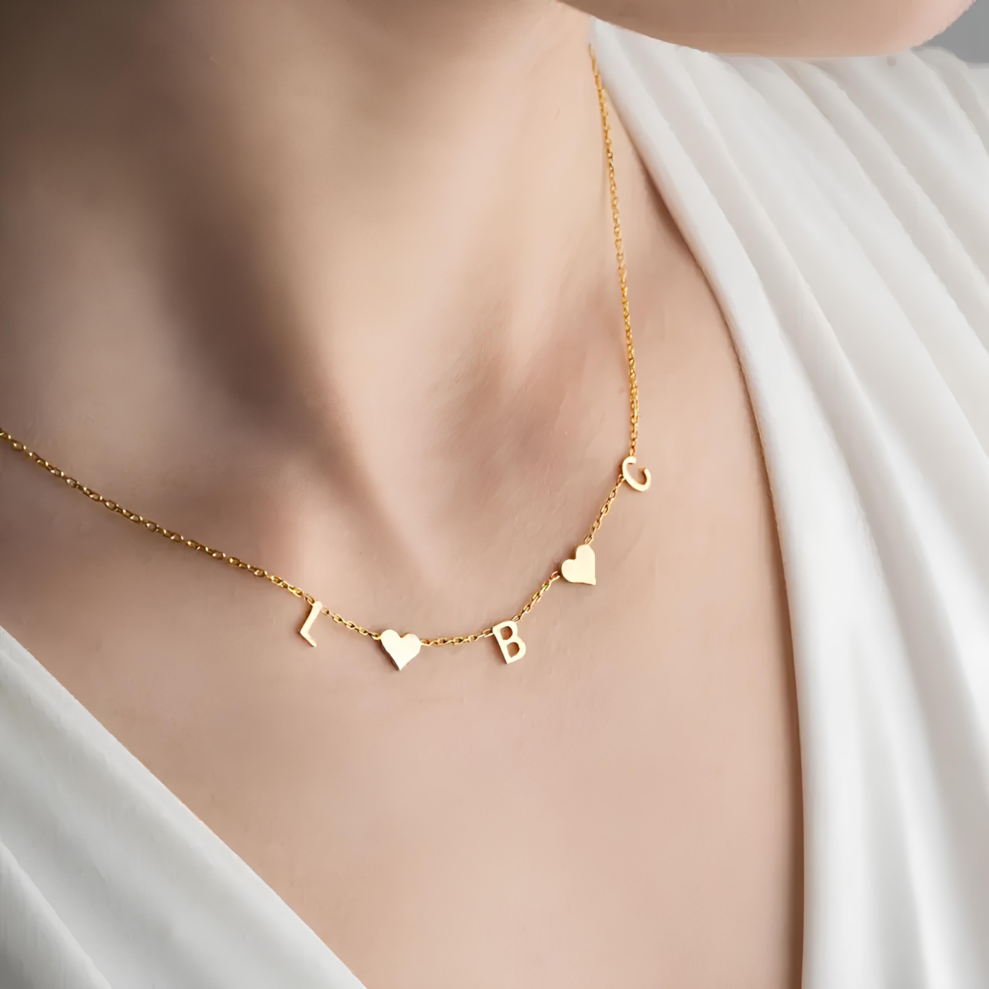 Letter and Heart Charm Necklace - 925 SILVER