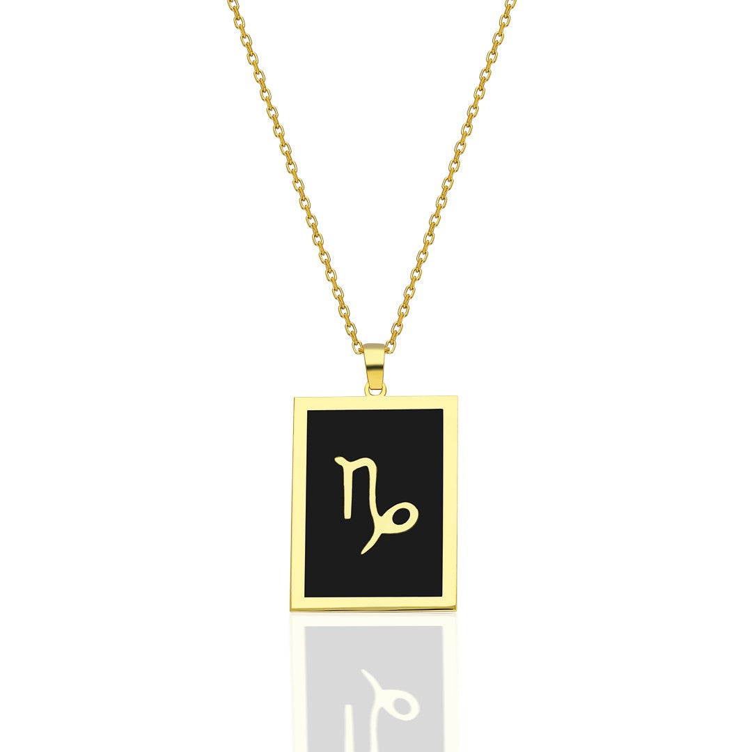 Black Rectangle Capricorn Necklace - 925 SILVER