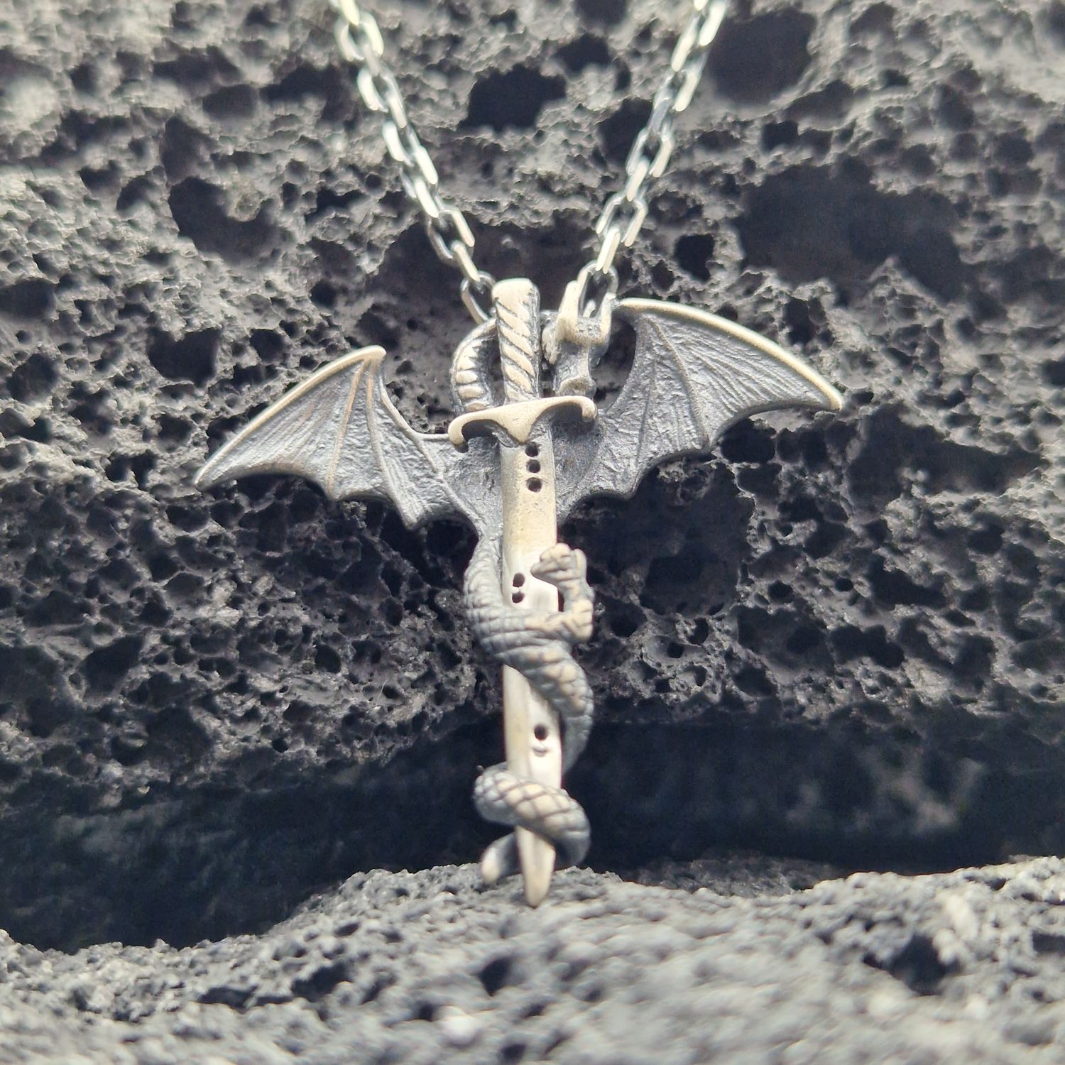 925K Sterling Silver Dragon Necklace