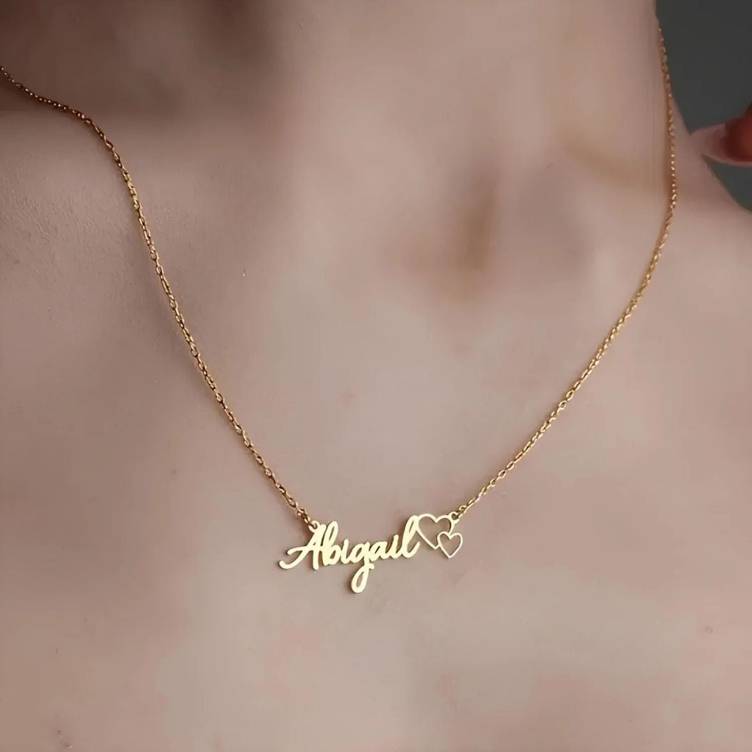 Double Heart Script Necklace - 925 SILVER