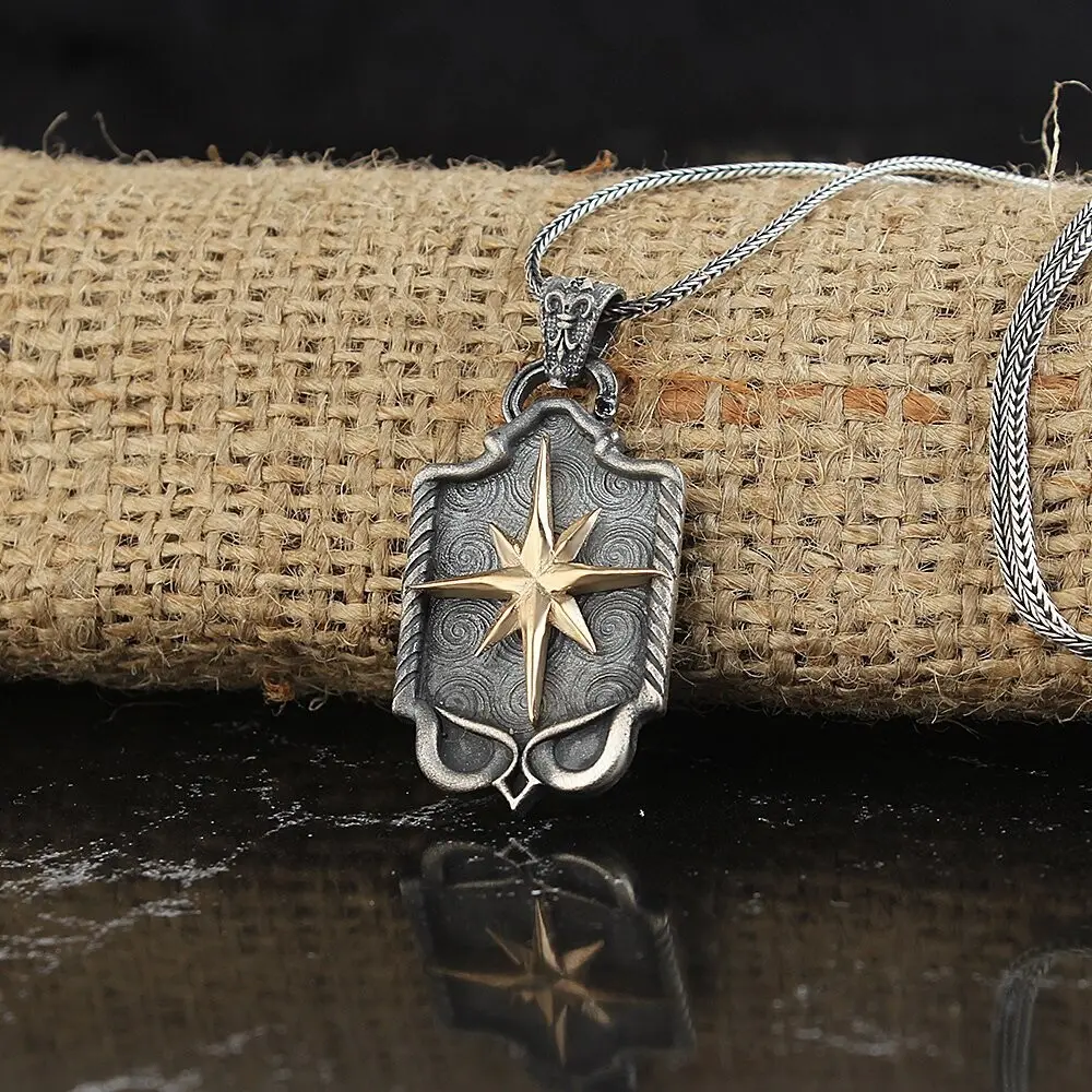 925K Sterling Silver Compass Necklace