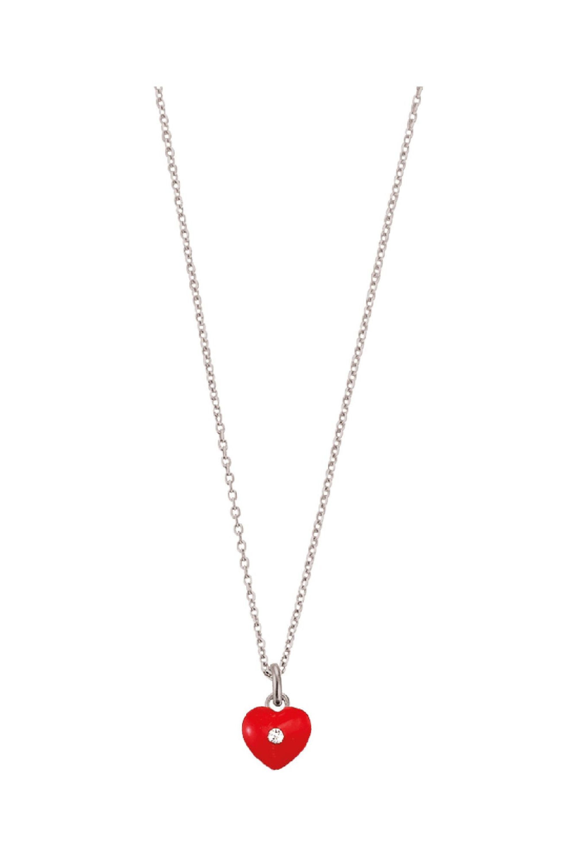 Scout Anhänger mit Kette 925/- Sterling Silber rhodiniert Herz rot emailliert Kristall - OneSize (500245639)