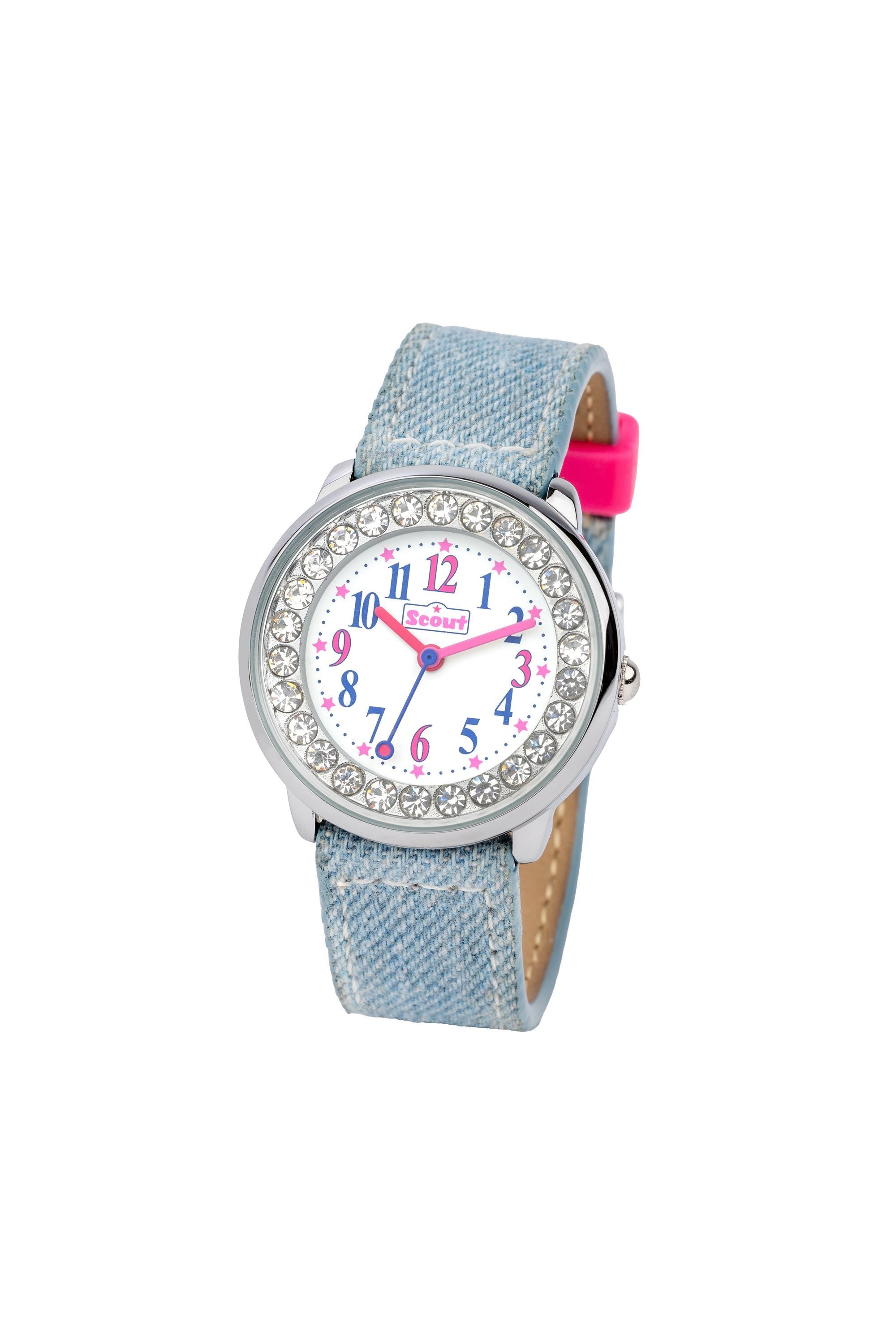 Scout Kinderuhr analog aus der Serie "The Darling Collection" mit Kunstlederband im Jeans-Look und Glitzersteinen - OneSize (164000046)