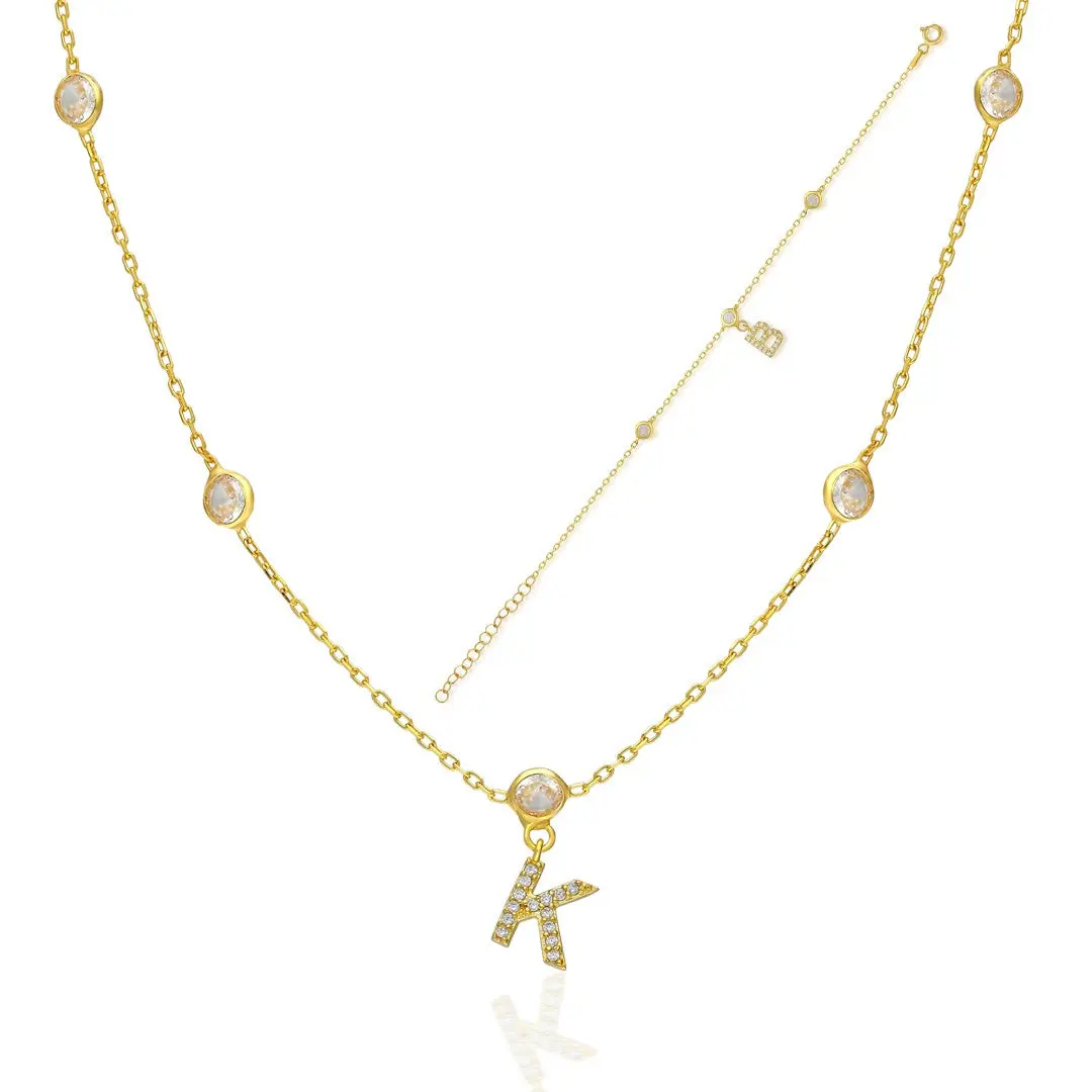 Shiny Stone Necklace Decorated with Letters - 925 SILVER