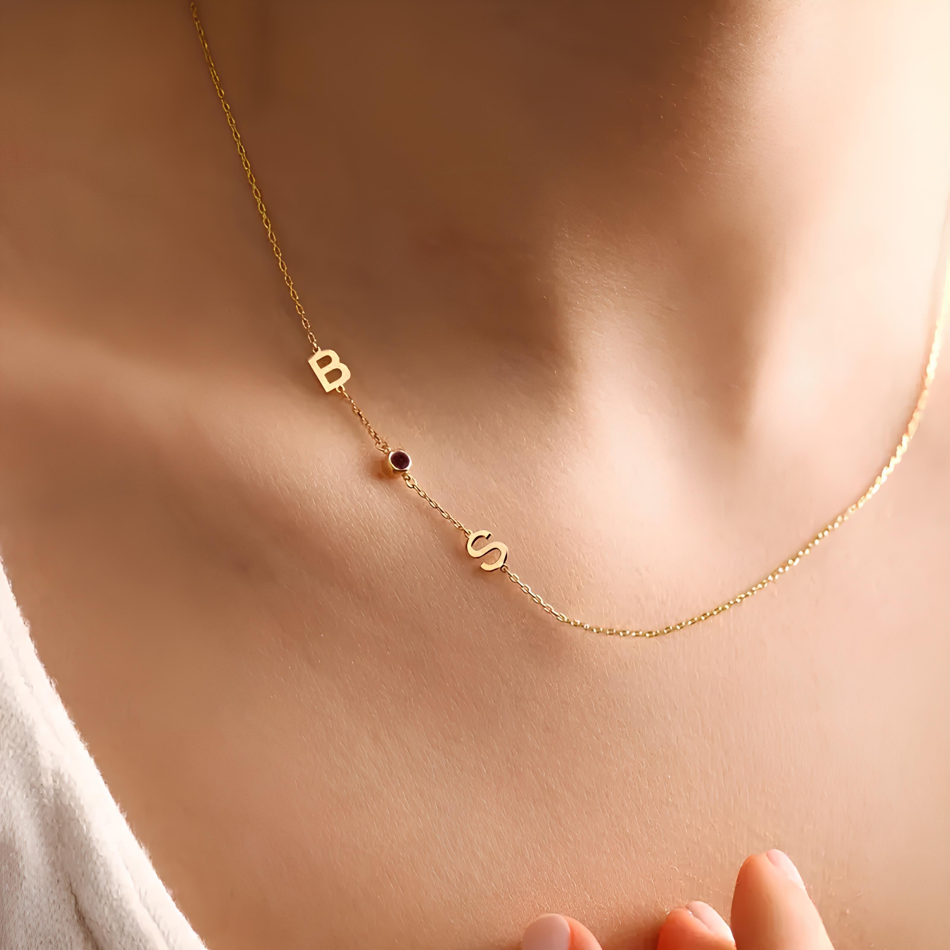 Colorful Stone Spaced Letter Necklace - 925 SILVER