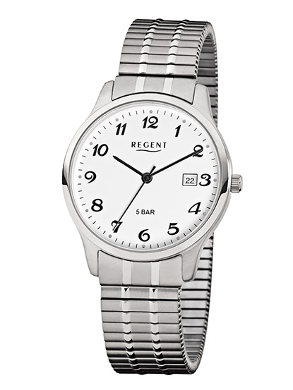 REGENT F-875 Herrenuhr Edelstahl 36 mm Weiß Zugband 5 BAR
