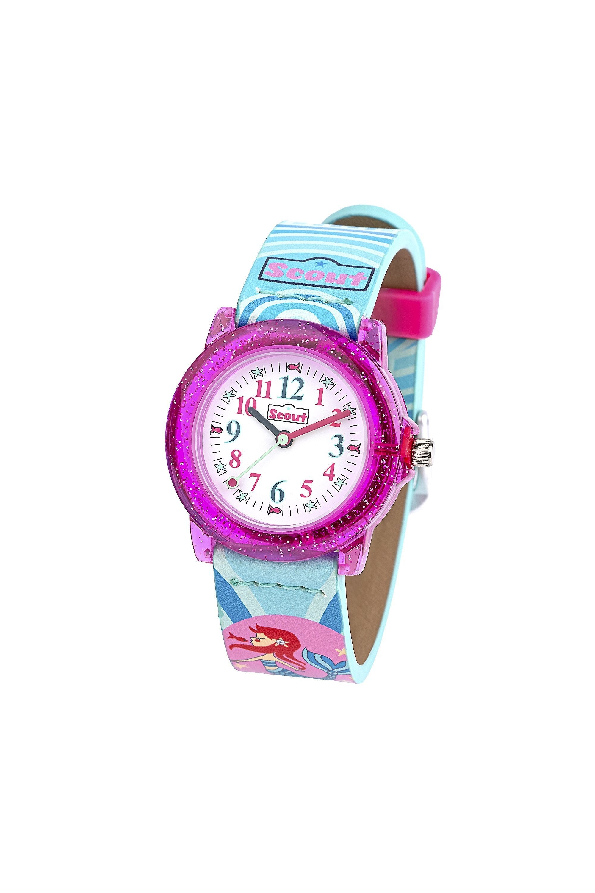 Scout Kinderuhr analog aus der Serie "Crystal" mit buntem Kunstlederband mit Meeres-Motiven und Quarzwerk - OneSize (164000009)