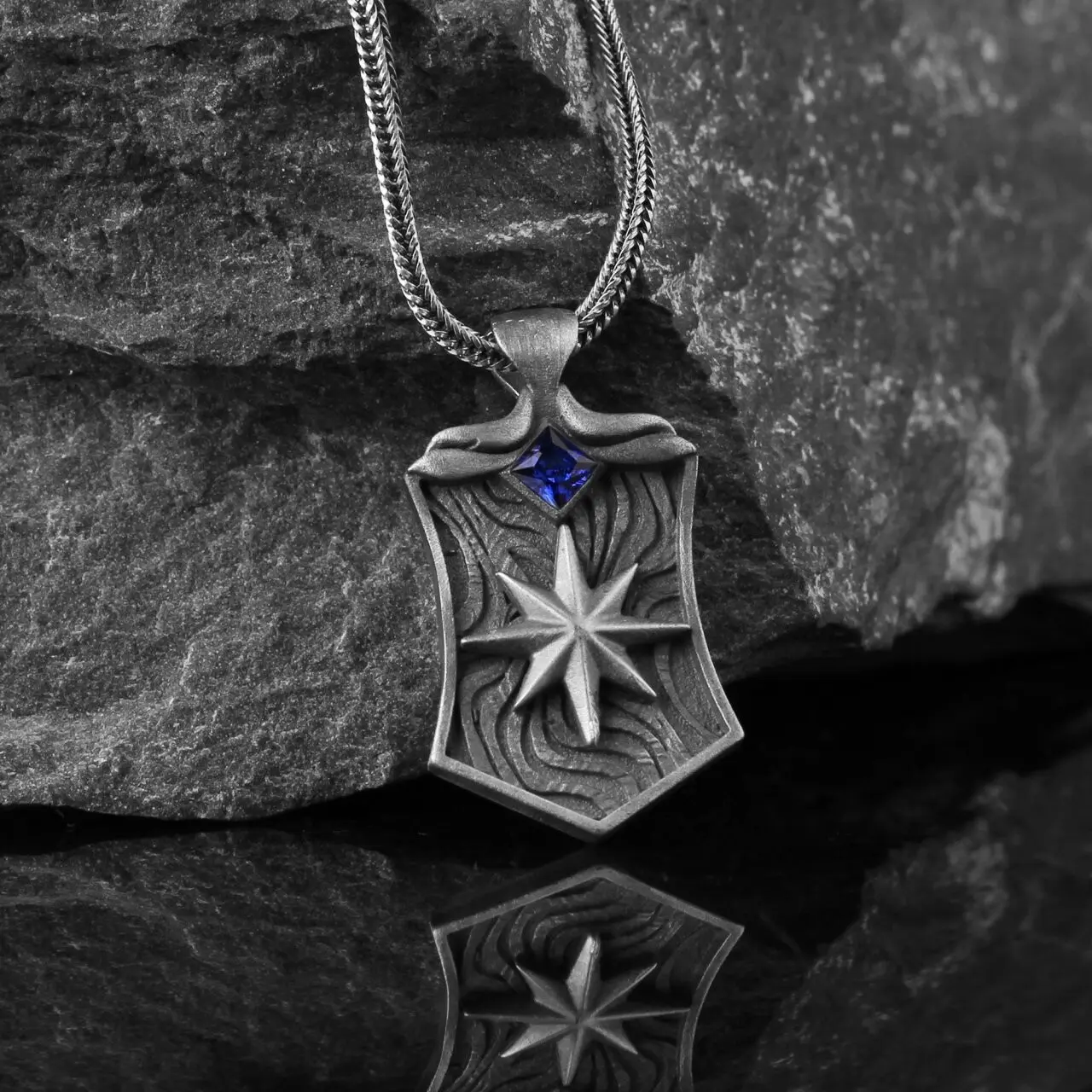 925K Sterling Silver Compass Necklace