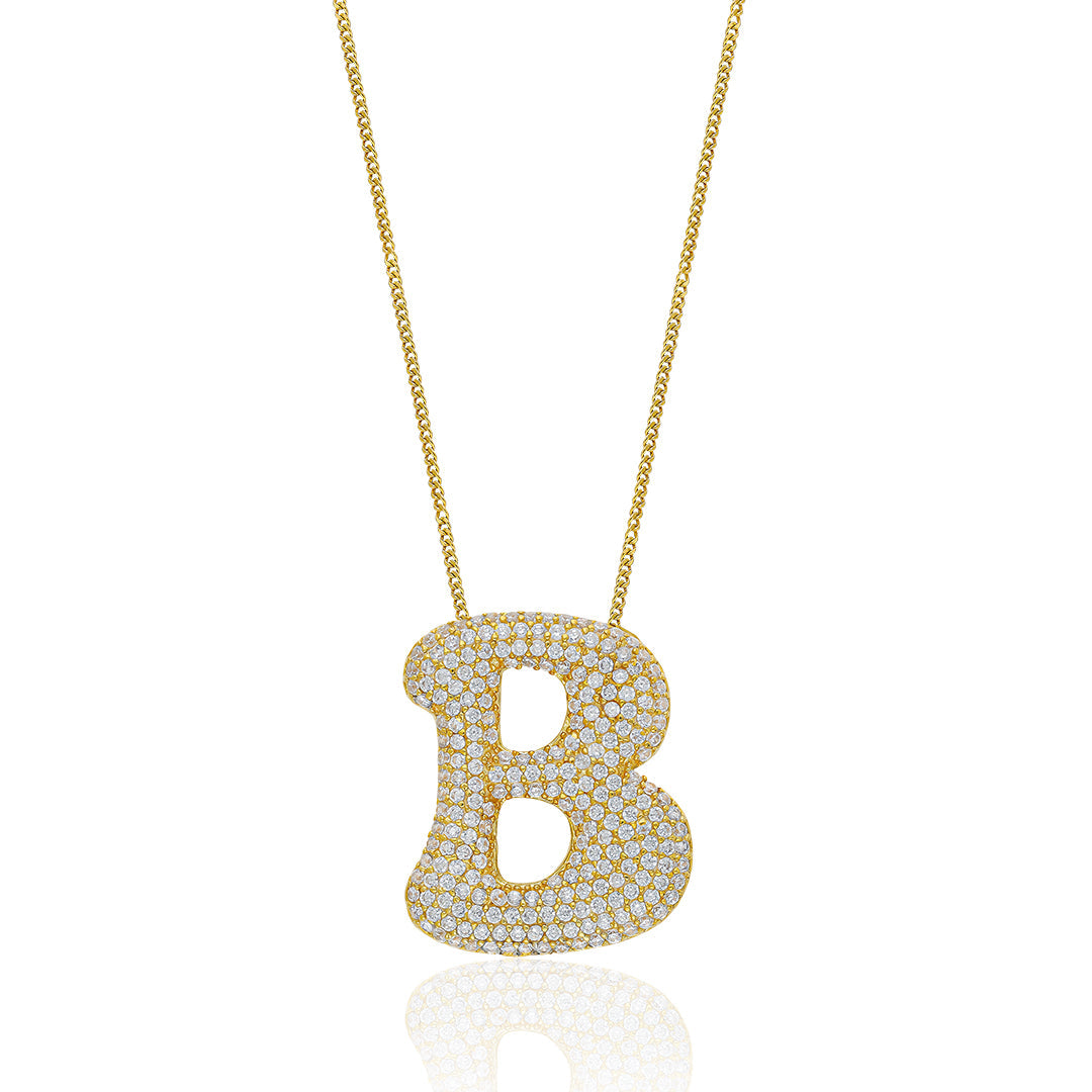 Large Balloon Letter Necklace with Stones - 925 Silver