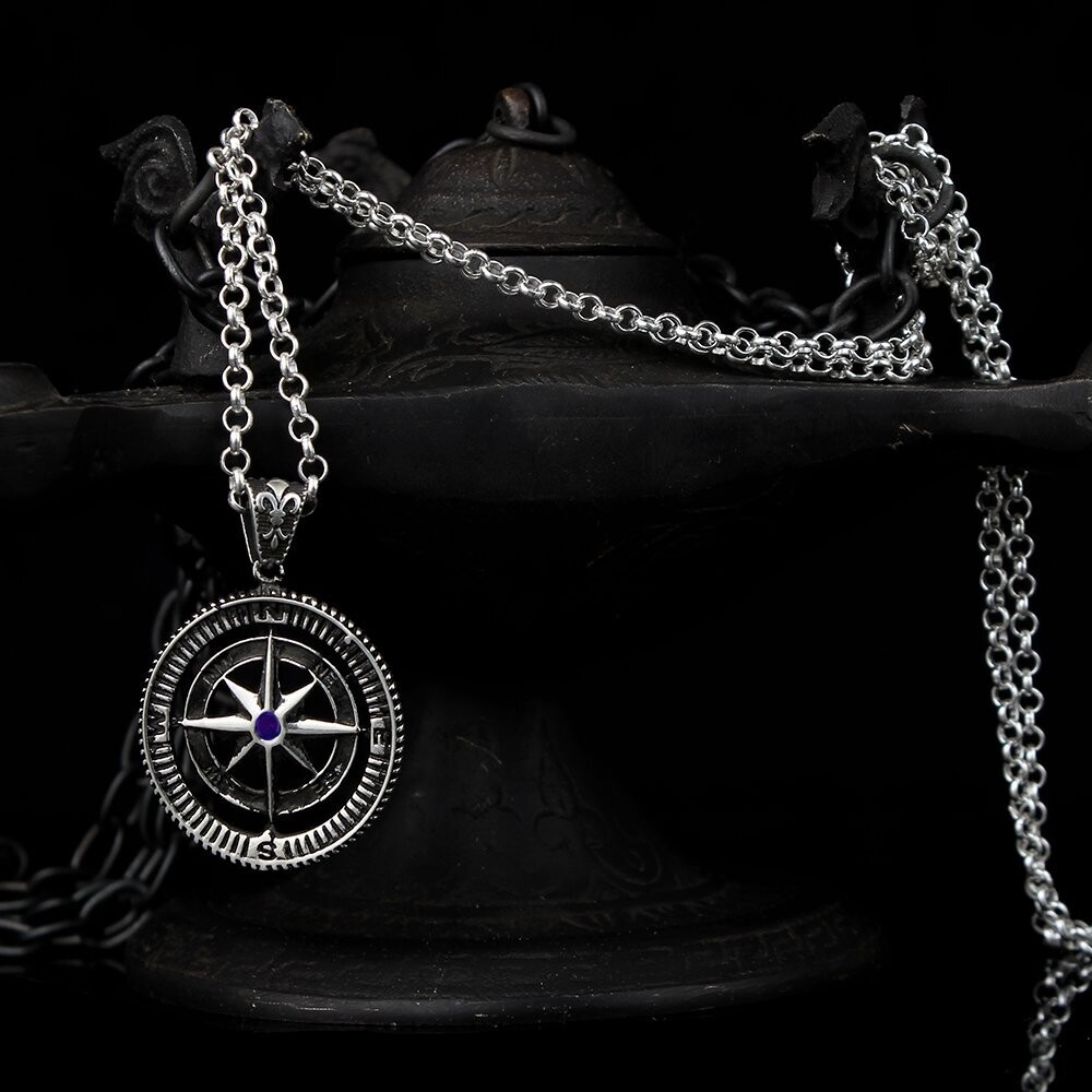 925K Sterling Silver Compass Necklace