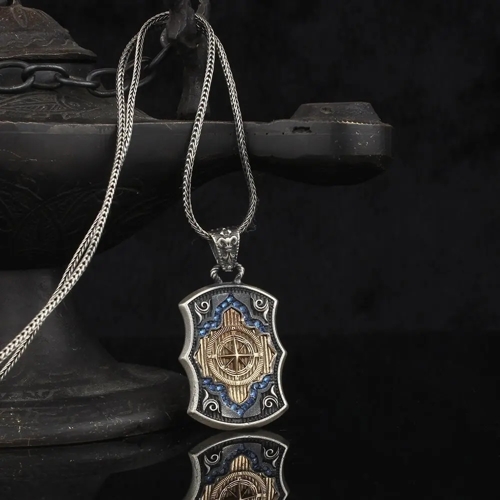 925K Sterling Silver Compass Necklace